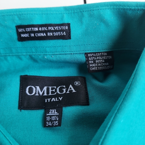 Omega Italy Men's Premium Designer Long Sleeve Teal Turquoise Dress Shirt 2XL - Picture 6 of 8